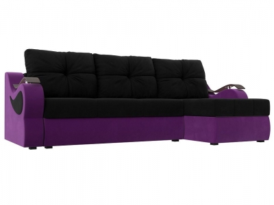 Угловой диван Меркурий (микровельвет чёрный фиолетовый) 